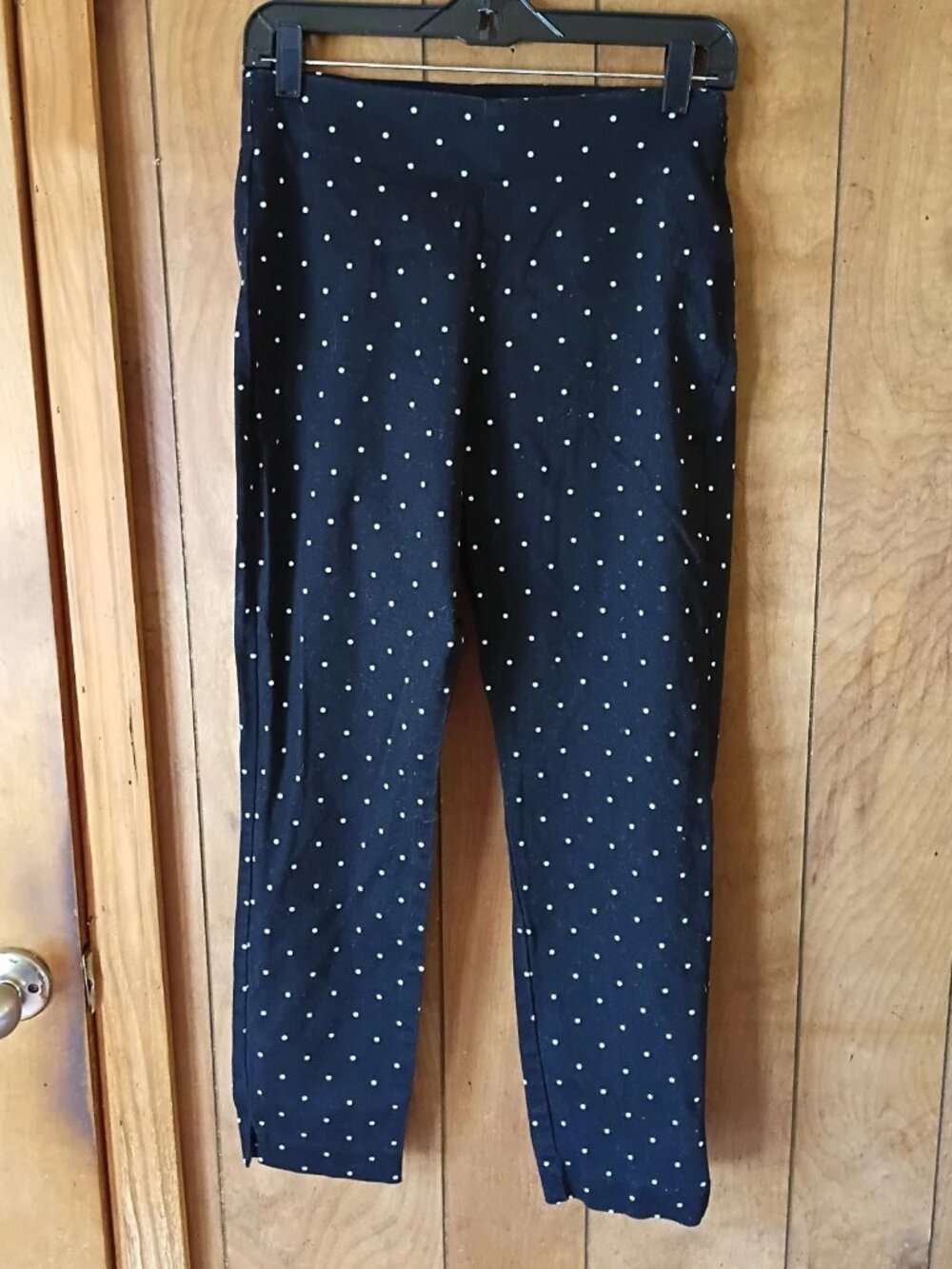 Old Navy Black White Polka Dot Side Zip Stretch Ankle Pants Women's Size 8